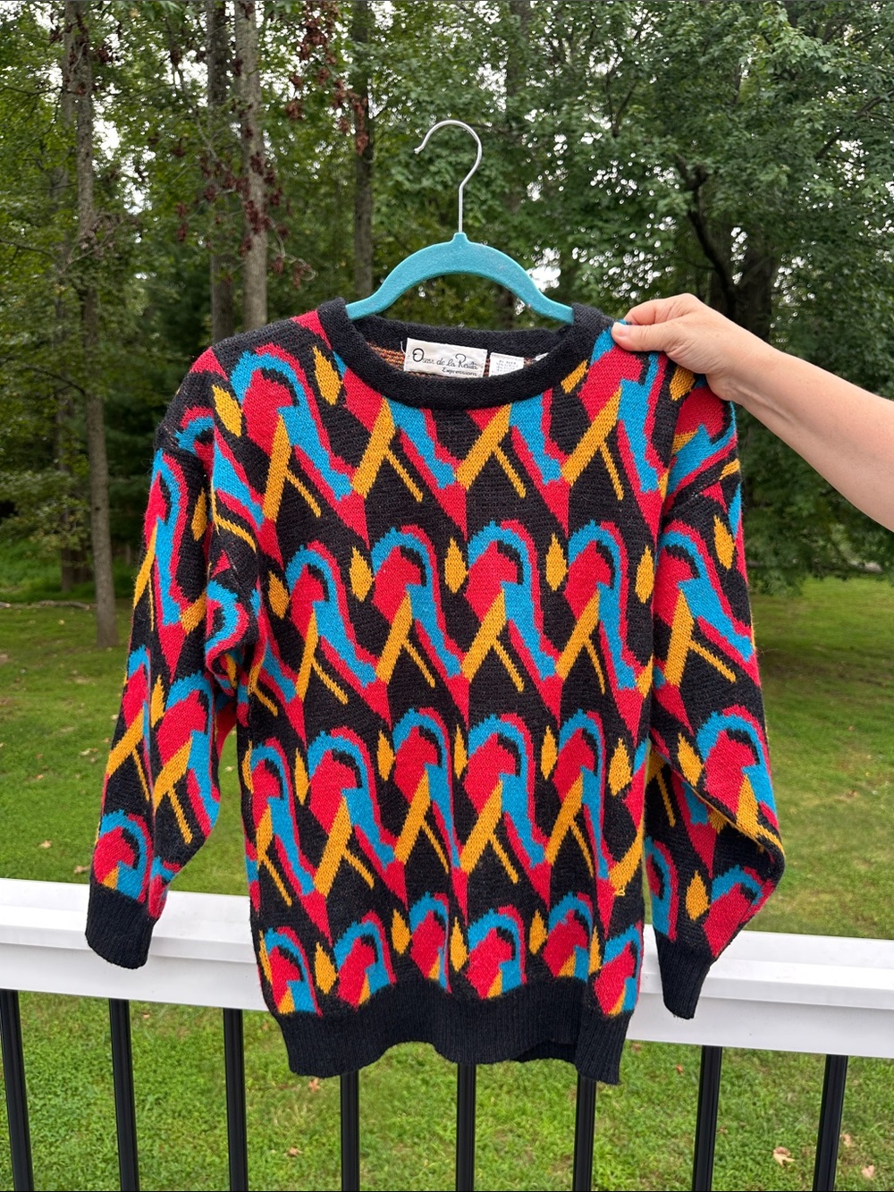 Oscar de la Renta Y2K vintage colorful Geometric Pattern Crewneck Sweater
